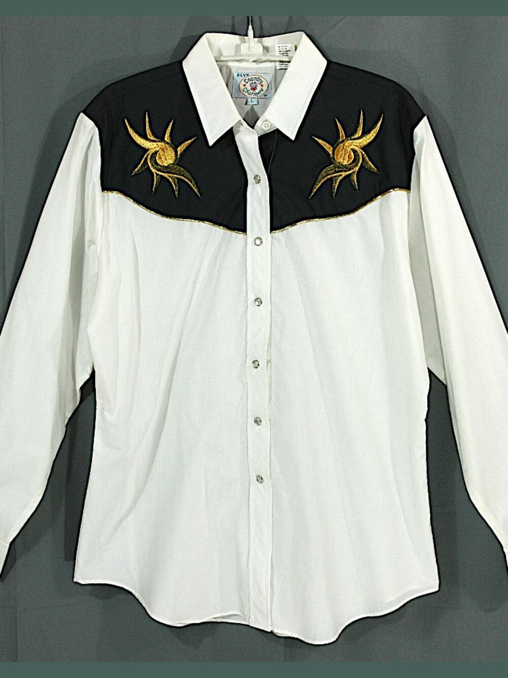 Vintage Ely Country Charmers Womens Starburst Swirl Pearl Snap Shirt Blouse L